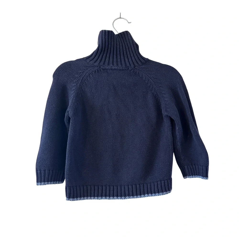 Janie and Jack Navy Lighthouse Embroidered Turtleneck Sweater 18-24 Month Cotton